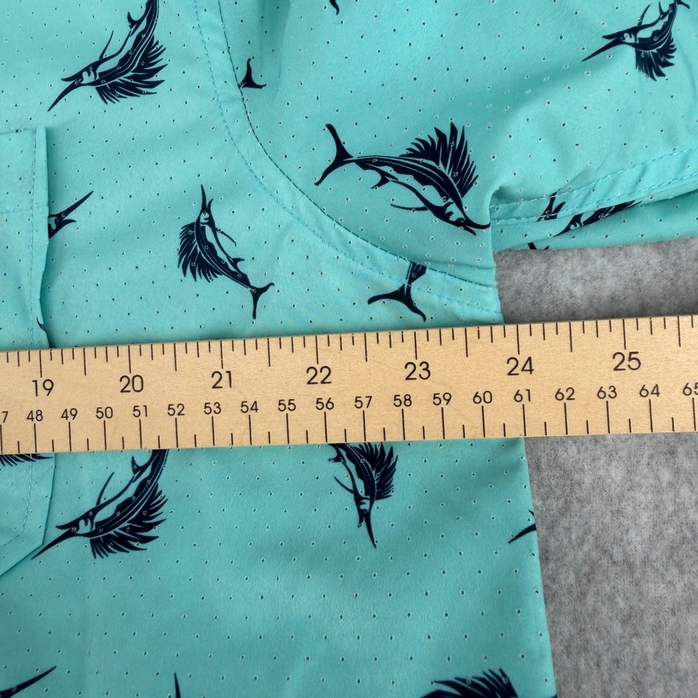 Canada Weathergear Mens Large Marlin Fish Print Button Down Shirt Aqua Turquoise - Picture 5 of 13